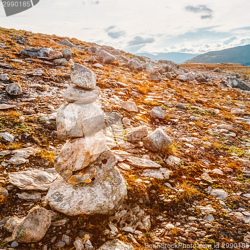 Image of Stack Of Rocks On Norwegian Mountain, Norway Nature