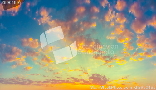 Image of Yellow Blue Sunrise Sky With Sunlight