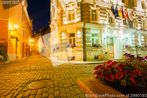 Image of Scenic view of the evening street in the Old Town in Tallinn, Es