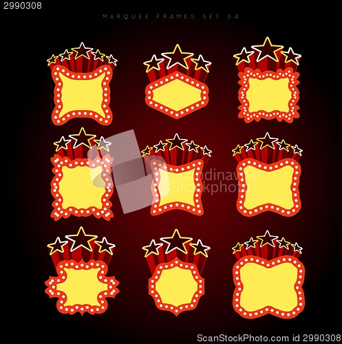 Image of Retro illuminated movie marquee vector set