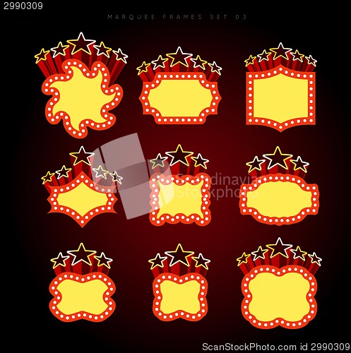 Image of Retro illuminated movie marquee vector set