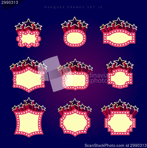 Image of Retro illuminated movie marquee vector set