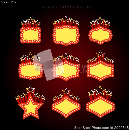 Image of Retro illuminated movie marquee vector set