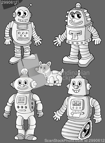 Image of Black and white robots on grey