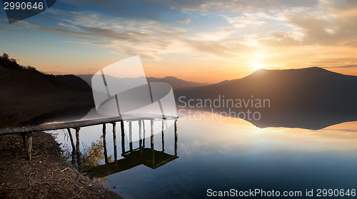 Image of Fishing jetty on mountain river