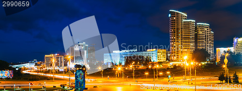 Image of Night Panorama Scene Building In Minsk, Belarus