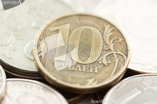 Image of Russian ruble coins closeup