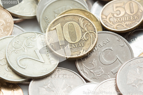 Image of Russian ruble coins closeup