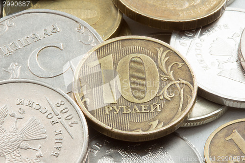 Image of Russian ruble coins closeup