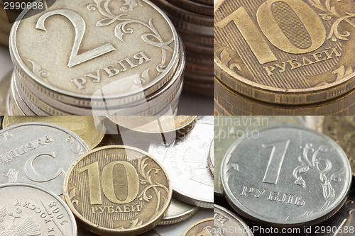 Image of Russian ruble coins closeup