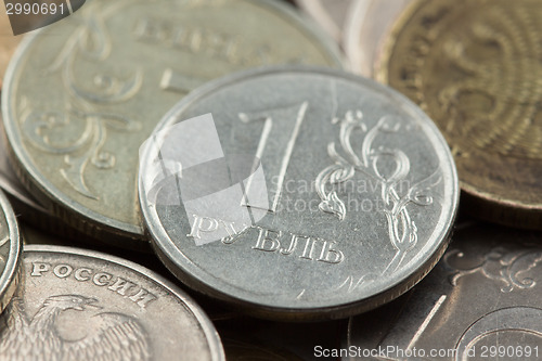 Image of Russian ruble coins closeup