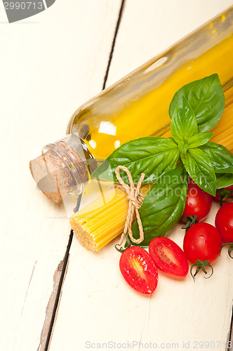 Image of Italian spaghetti pasta tomato and basil