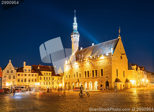 Image of Tallinn Central Town Hall Square By Night (Raekoja plats)