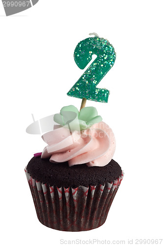 Image of Mini cupcake with birthday candle for two year old