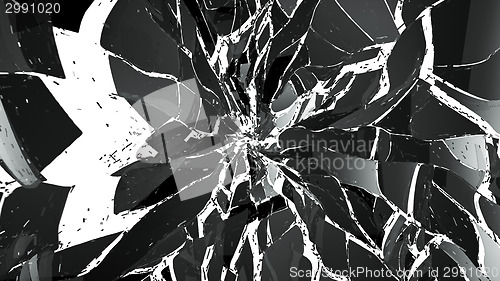 Image of Shattered pieces of glass on white