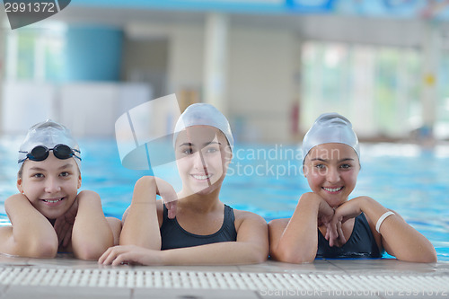 Image of children group  at swimming pool