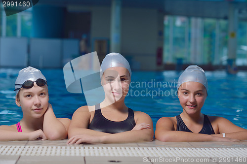 Image of children group  at swimming pool
