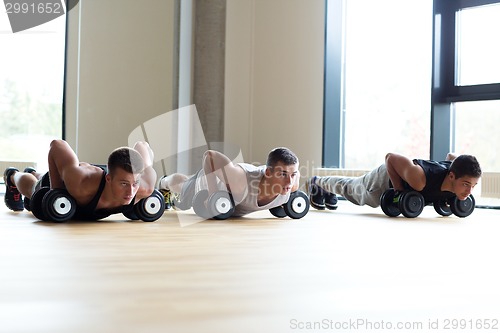 Image of group of men with dumbbells in gym