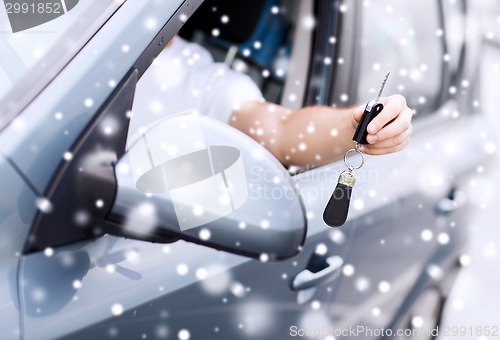 Image of close up of man with car key outdoors