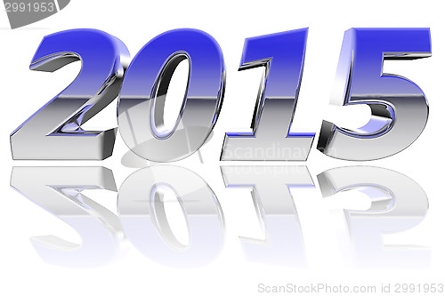 Image of Chrome 2015 digits with color gradient reflections on glossy white background