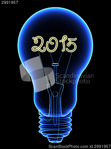 Image of X-Ray lightbulb with sparkling 2015 digits inside isolated on black