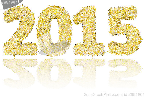 Image of 2015 digits composed of golden and silver stripes on glossy white background
