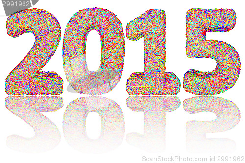 Image of 2015 digits composed of colorful stripes on glossy white background