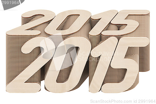 Image of 2015 digits composed of intersected wood panels isolated on white