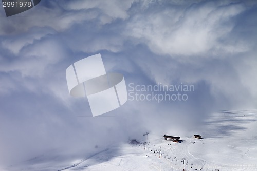 Image of Ski resort in clouds