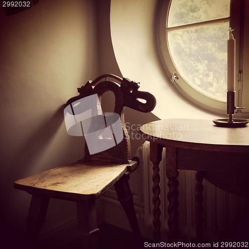 Image of Retro style interior with wooden furniture