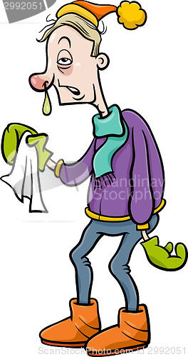 Image of man with flu cartoon illustration