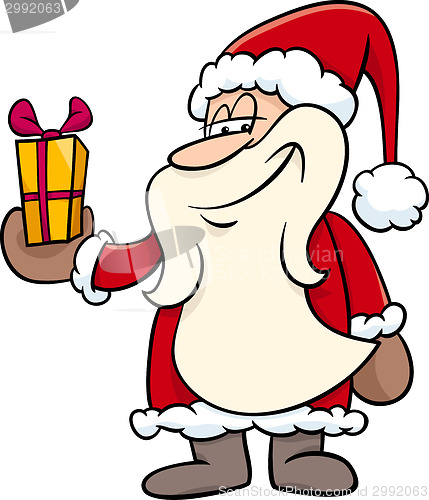 Image of santa with gift cartoon illustration