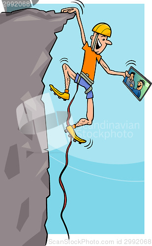 Image of climber with tablet cartoon illustration