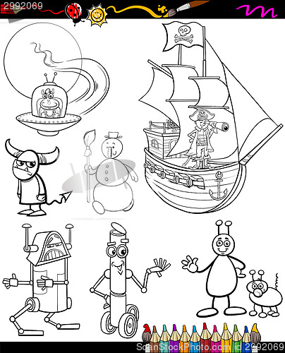 Image of fantasy cartoon set for coloring book