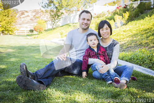 Image of Mixed Race Family Having Fun Outside