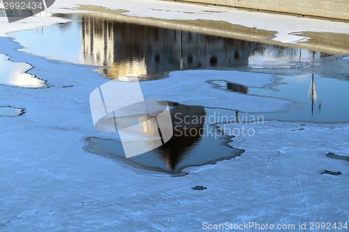 Image of Ice floating on the river in winter