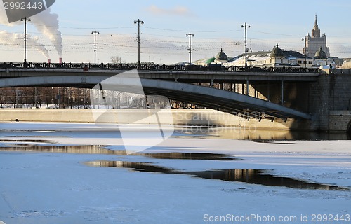 Image of Ice floating on the river in winter