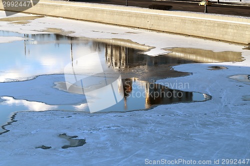 Image of Ice floating on the river in winter
