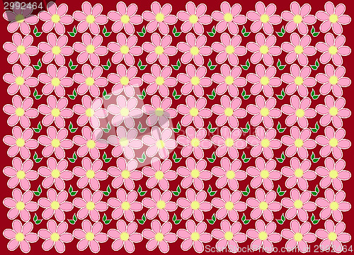 Image of Texture . Flowers on a red background.