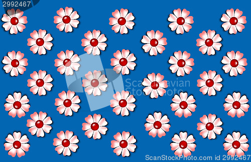 Image of Texture. Red flowers on a blue background.