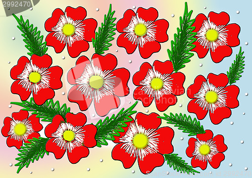 Image of Red flowers. Vector background card.