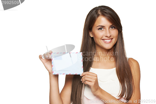 Image of Woman showing blank envelope