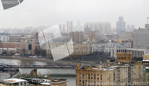 Image of Landscape with snow blizzard goes