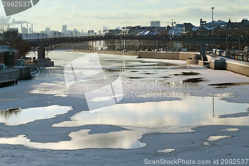 Image of Ice floating on the river in winter