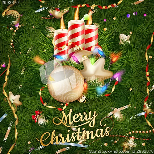 Image of Candles and Christmas ornaments. EPS 10