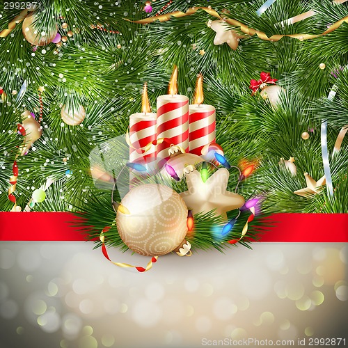 Image of Candles and Christmas ornaments. EPS 10