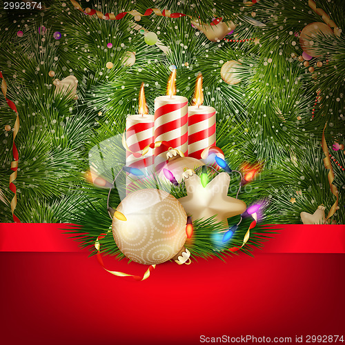 Image of Candles and Christmas ornaments. EPS 10