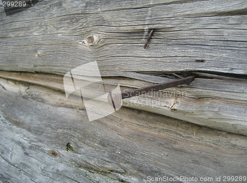 Image of Old rusty nail on wall