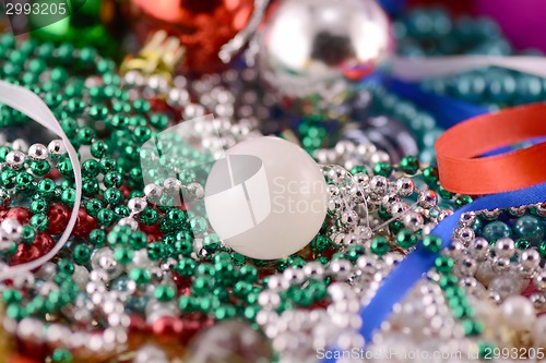 Image of white christmas balls with diamonds set, new year decoration