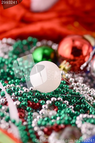 Image of white christmas balls with diamonds set, new year decoration